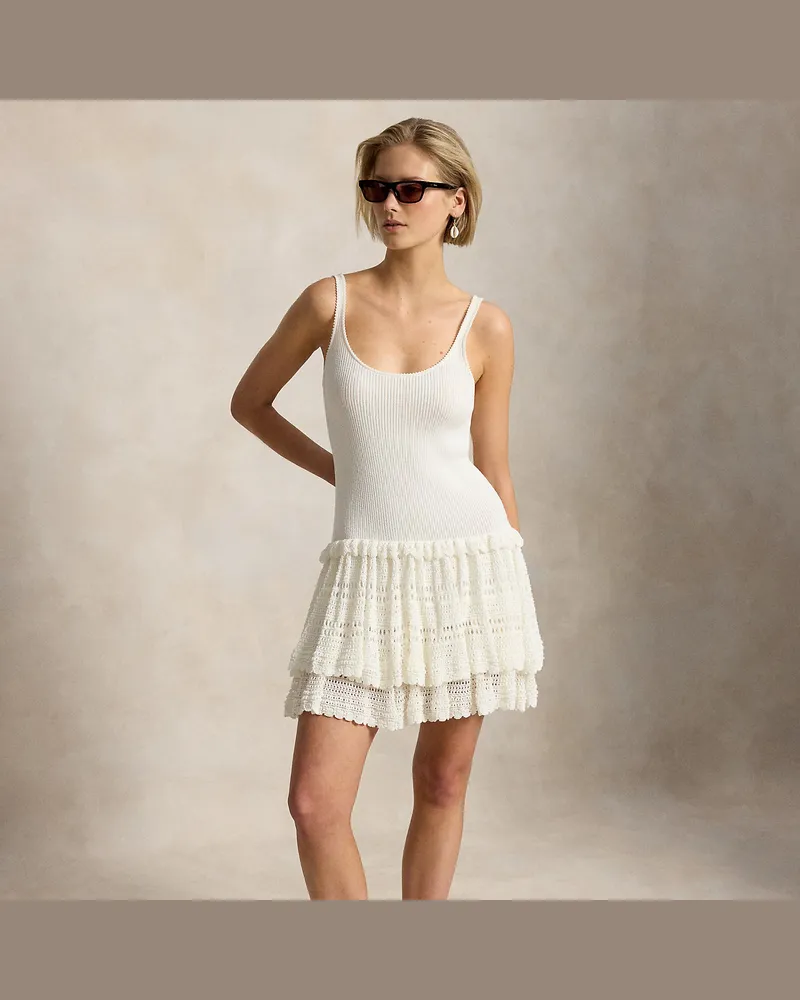 Ralph Lauren Gestuftes Trägerkleid mit Lochmuster White