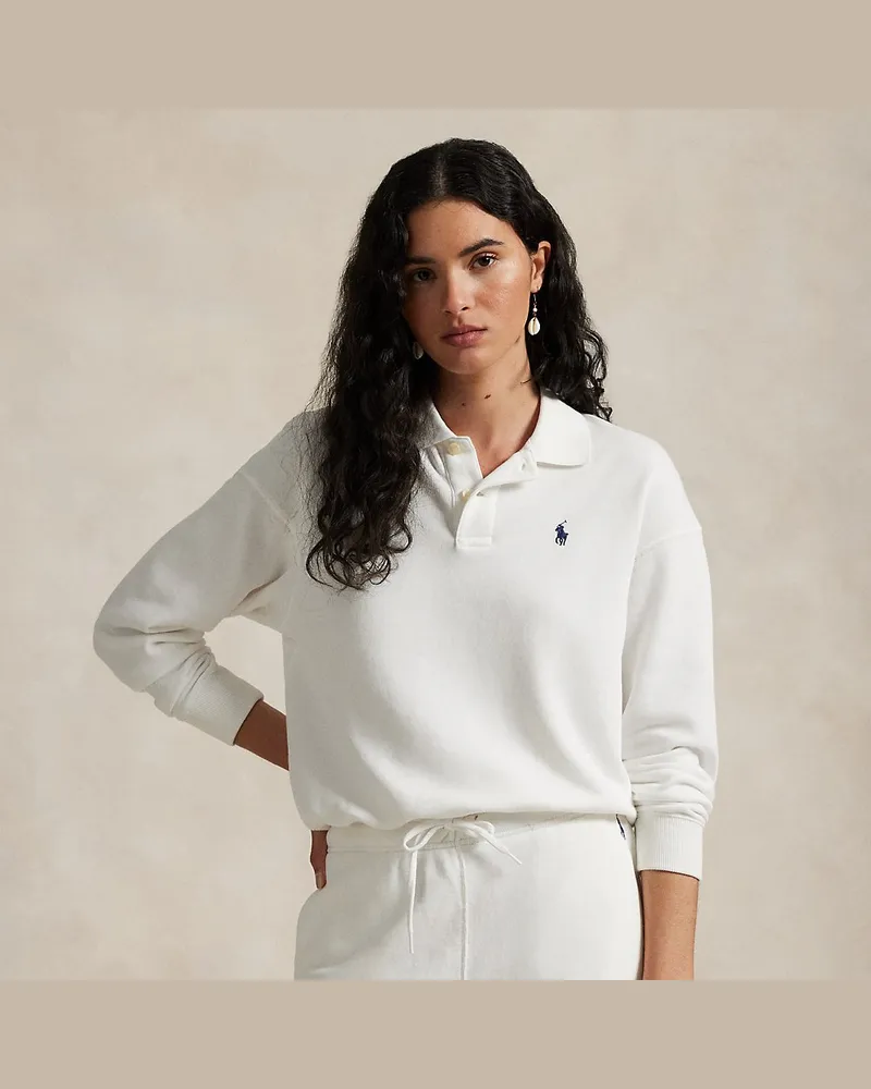 Ralph Lauren Leichtes Langarm-Poloshirt aus Fleece White