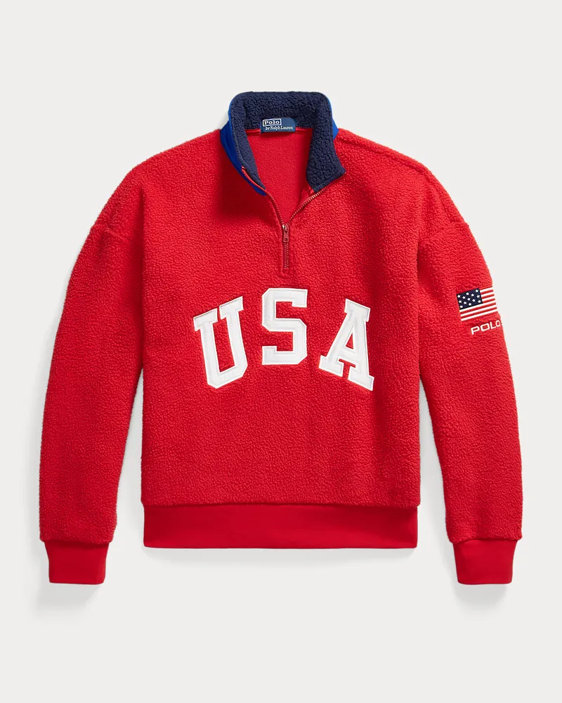 Ralph Lauren Relaxed-Fit Fleece-Pullover mit Flagge Red