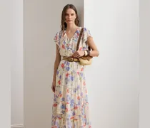 Geblümtes Stufenkleid mit Gürtel