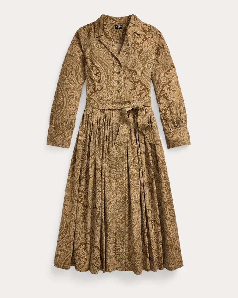 Ralph Lauren Kordkleid mit Paisley-Druck und Gürtel Green