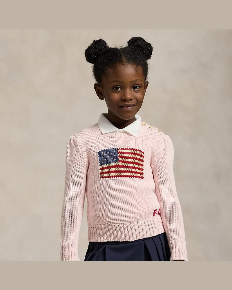 Ralph Lauren Baumwoll-Rundhalspullover mit US-Flagge Pink
