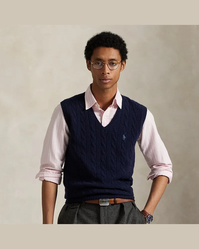 Ralph Lauren Woll-Kaschmir-Pullunder mit Zopfmuster Blue