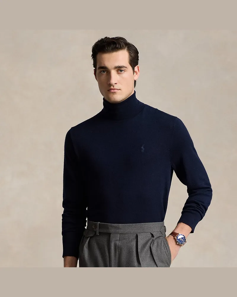 Ralph Lauren Waschbarer Rollkragenpullover aus Wolle Blue
