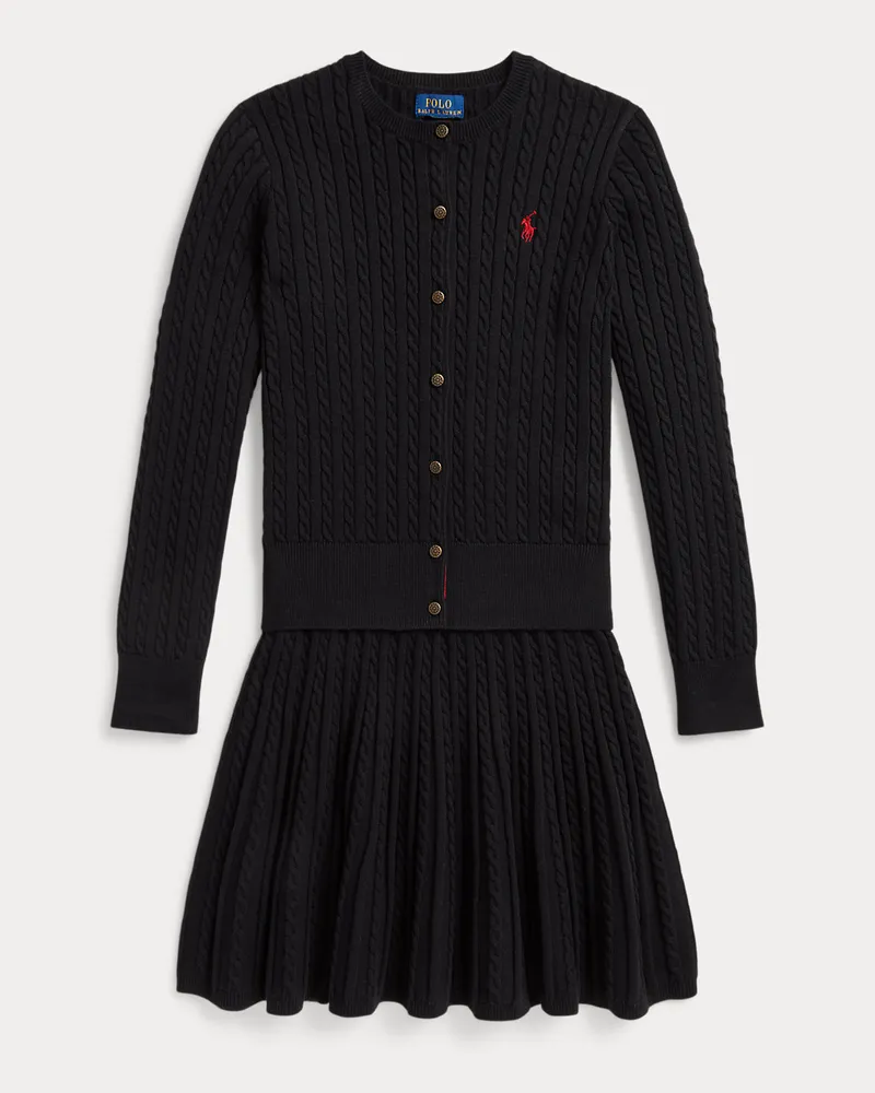 Ralph Lauren Strickjacke und Rock mit Mini-Zopfmuster Black