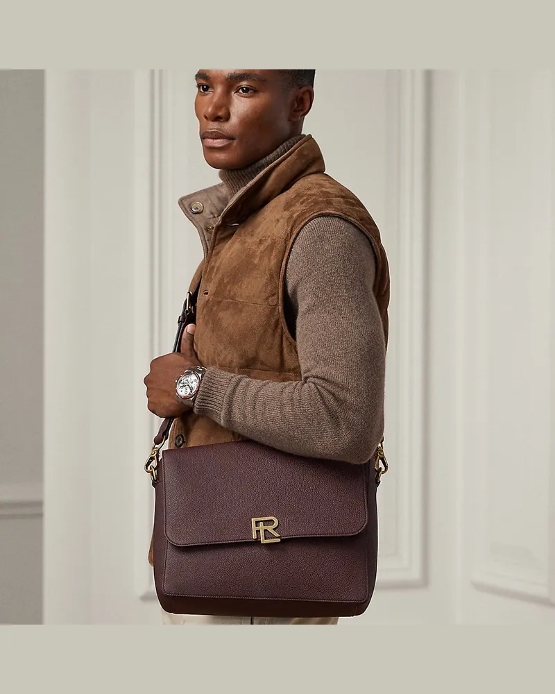 Ralph Lauren Umhängetasche RL aus Kalbsnarbenleder Brown
