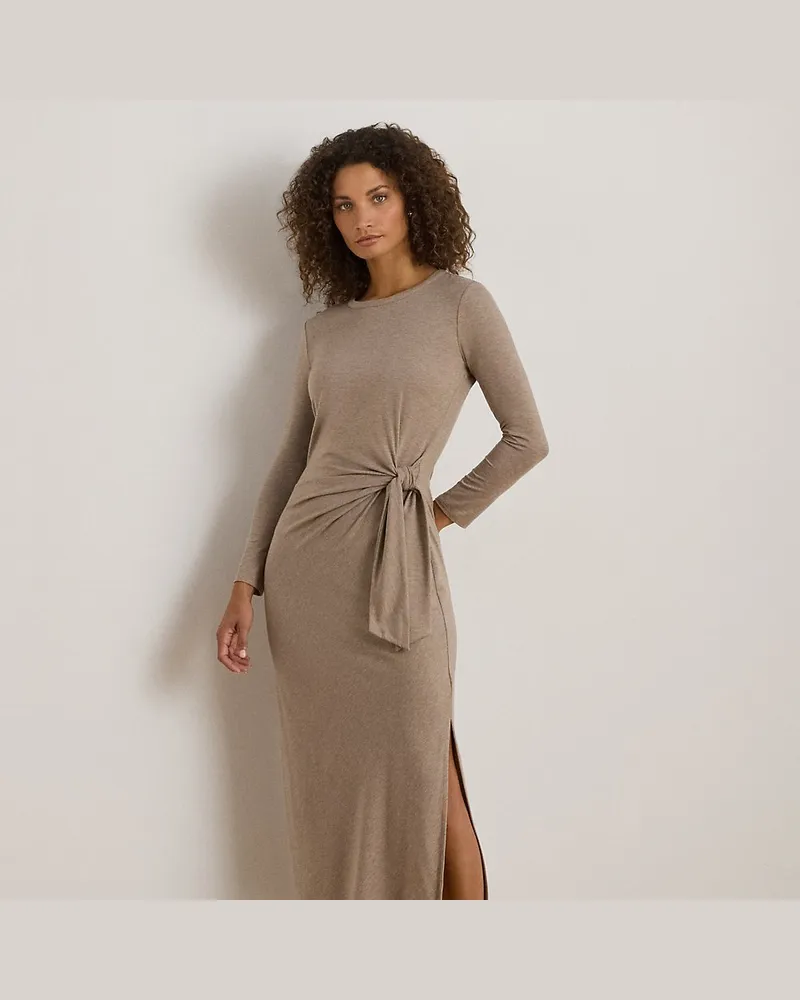 Ralph Lauren Stretchjersey-Midikleid mit Bindedetail Tan