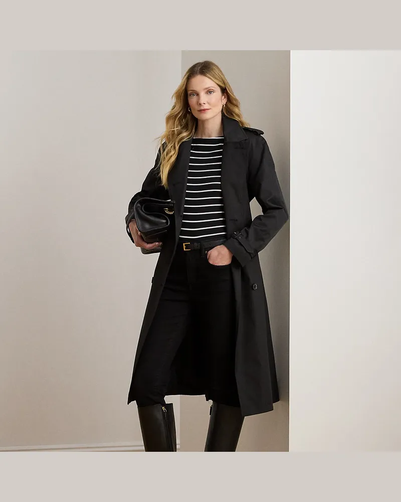 Ralph Lauren Zweireihiger Trenchcoat mit Gürtel Black