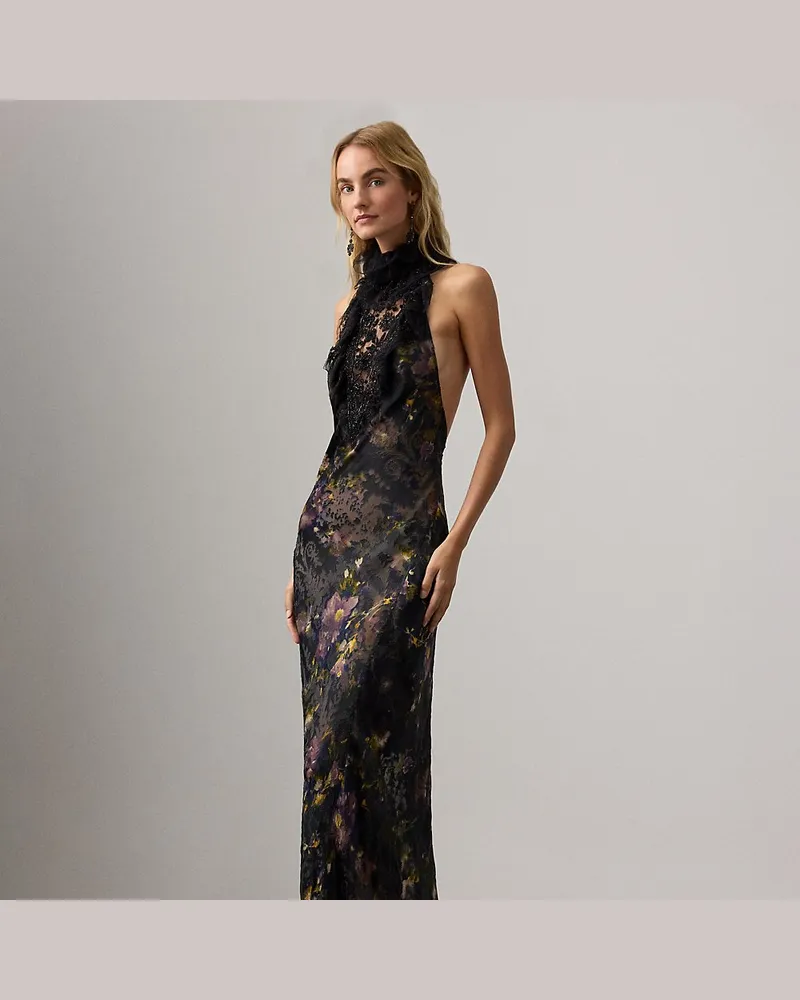 Ralph Lauren Geblümtes Devoré-Satin-Abendkleid Ellen Green