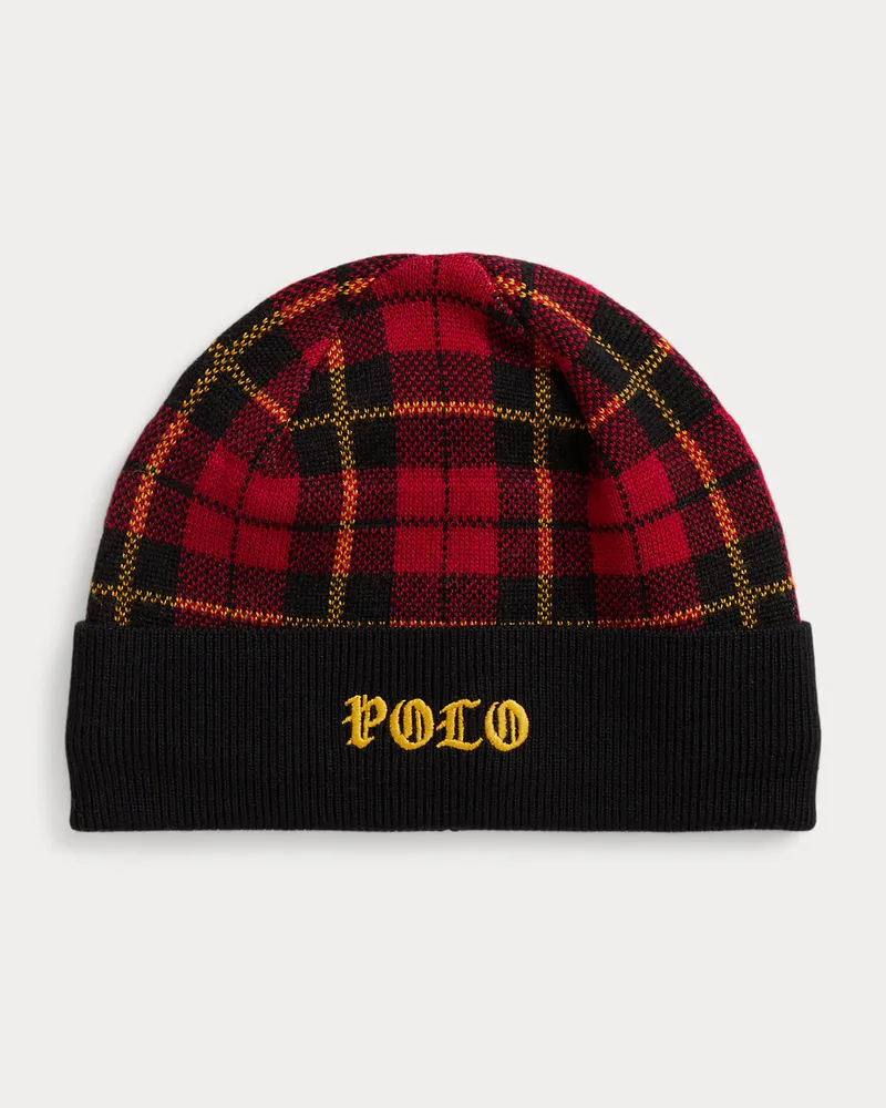 Ralph Lauren Karierte Mütze mit Logostickerei Black