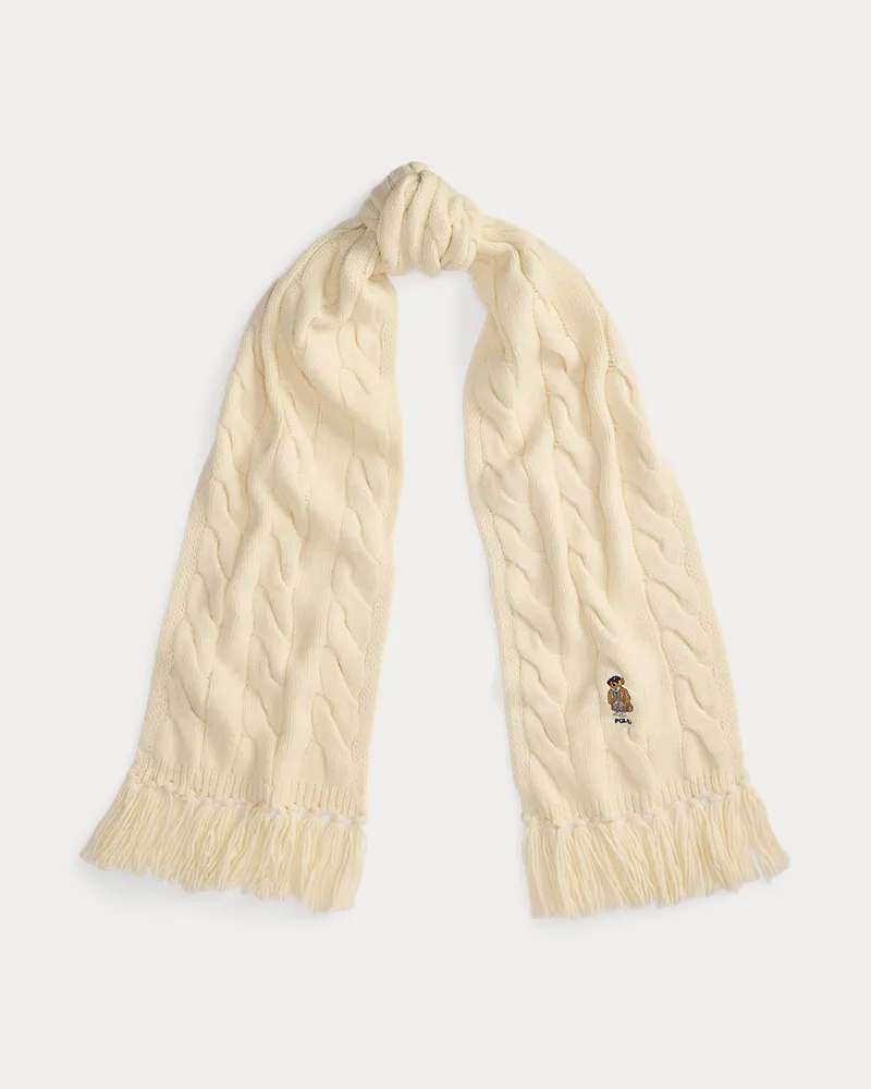 Ralph Lauren Schal mit Zopfmuster und Polo Bear Cream