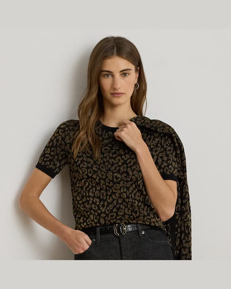 Ralph Lauren Metallic-Kurzarmpullover mit Motiv Black