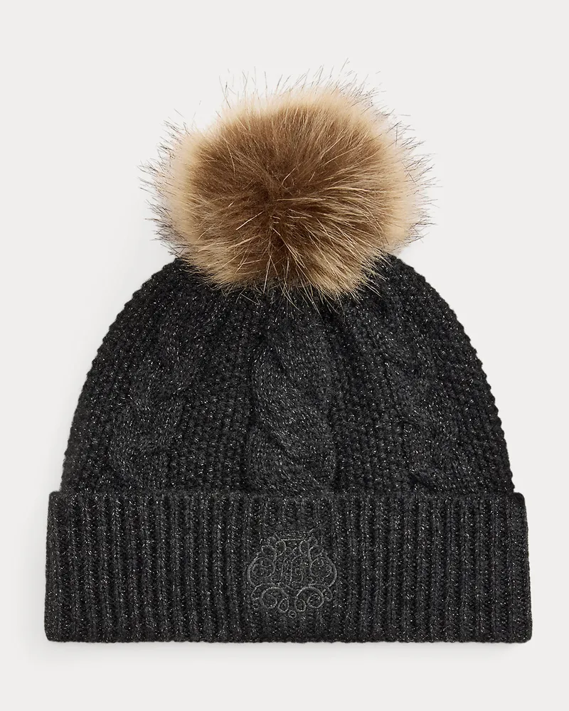 Ralph Lauren Bommelmütze mit Zopfmuster und Wappen Grey
