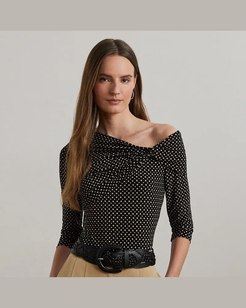 Ralph Lauren Schulterfreies Jersey-Oberteil mit Druck Black