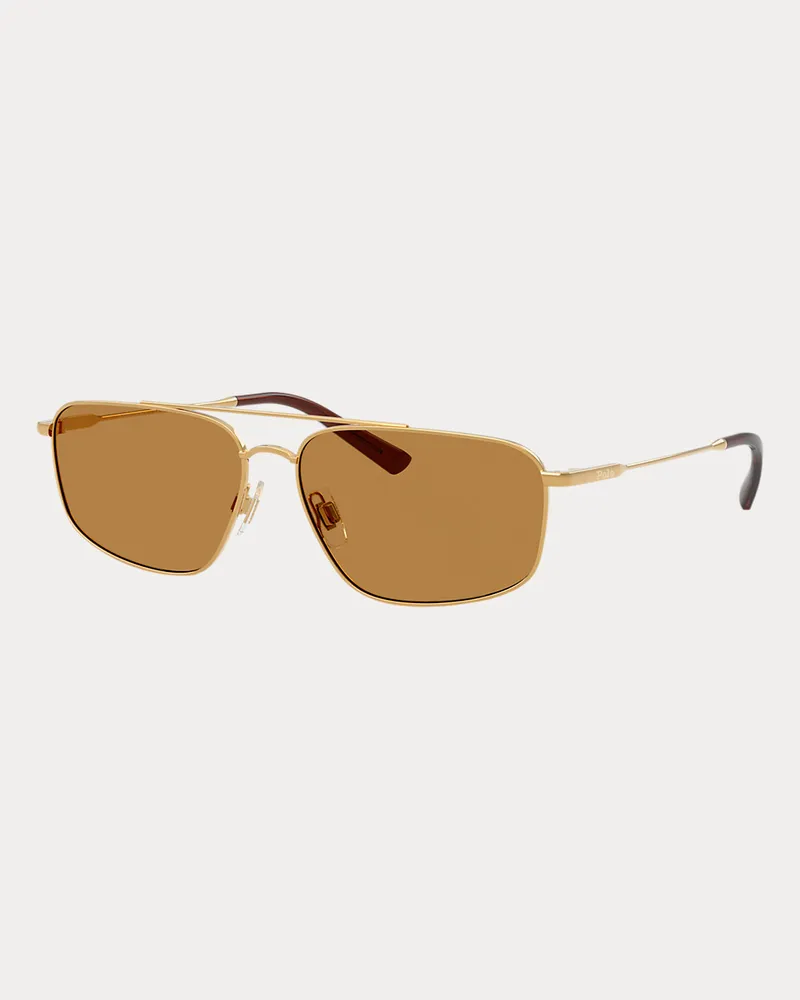 Ralph Lauren Rechteckige Polo-Pilotensonnenbrille Gold