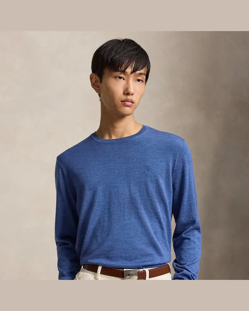 Ralph Lauren Waschbarer Rundhalspullover aus Wolle Blue
