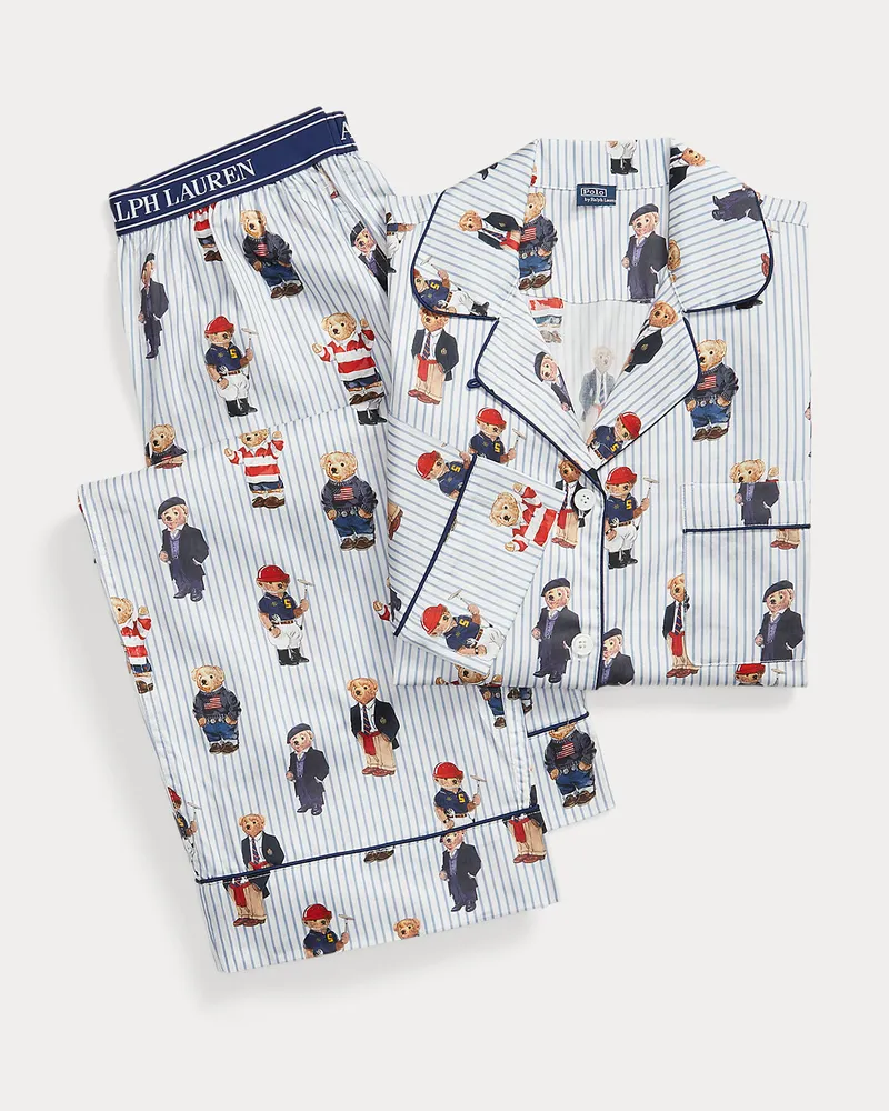 Ralph Lauren Baumwollatlas-Pyjama mit Polo Bear Multi