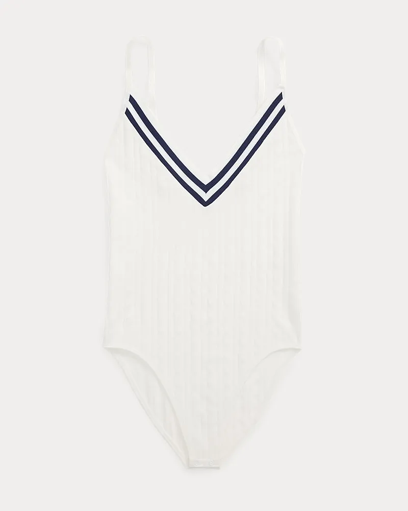 Ralph Lauren Nahtloser Body mit Cricket-Zopfmuster White