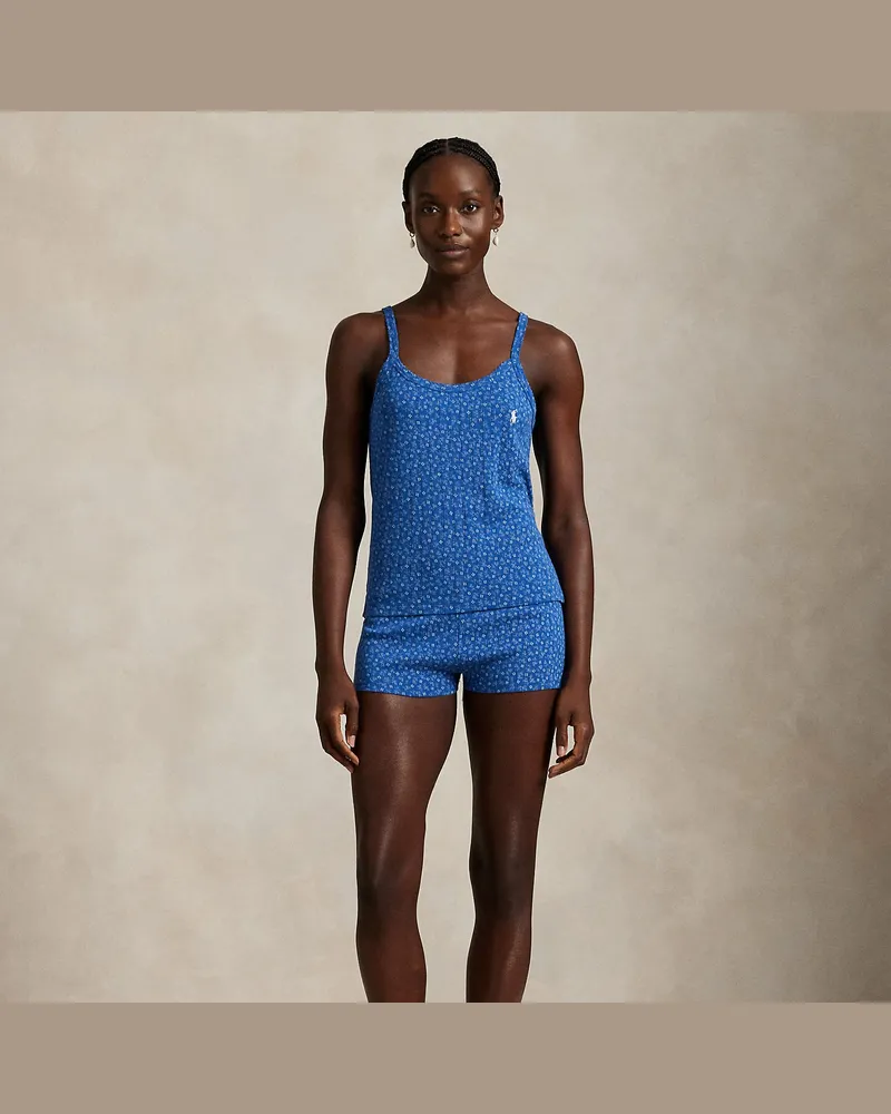 Ralph Lauren Kurzer Baumwollpyjama mit Lochmuster Blue