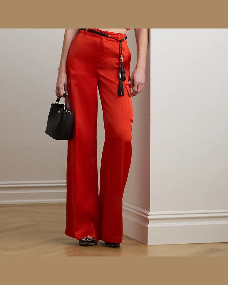 Ralph Lauren Satin-Cargohose mit weitem Bein Red