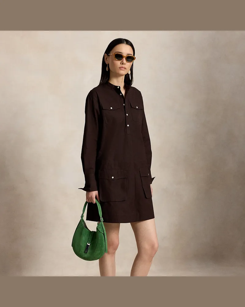 Ralph Lauren Langarm-Minikleid aus Baumwollpopeline Brown