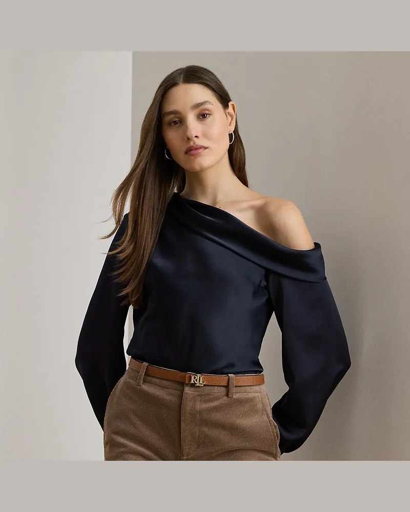 Ralph Lauren Einschultrige Bluse aus Satin-Charmeuse Blue
