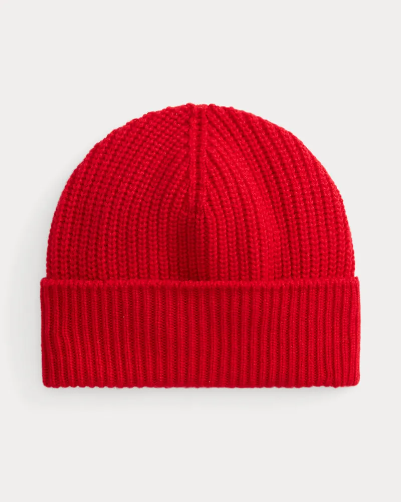 Ralph Lauren Rippenstrickmütze aus Kaschmir Red