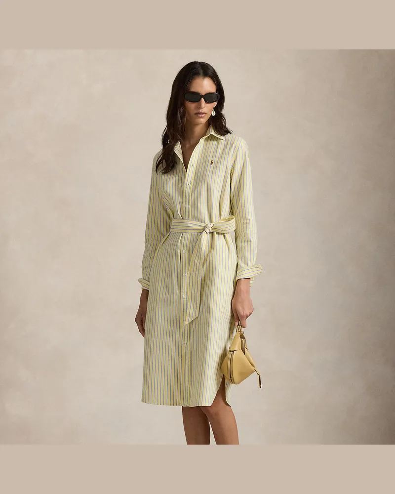 Ralph Lauren Gestreiftes Oxford-Hemdkleid mit Gürtel Yellow