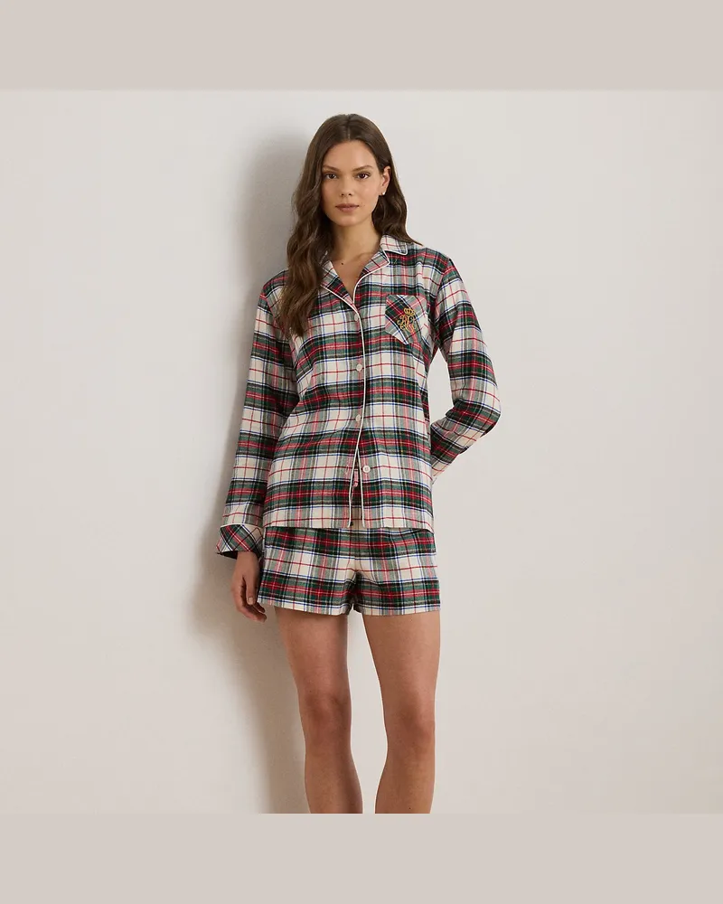 Ralph Lauren Karierter Pyjama aus angerautem Twill Cream
