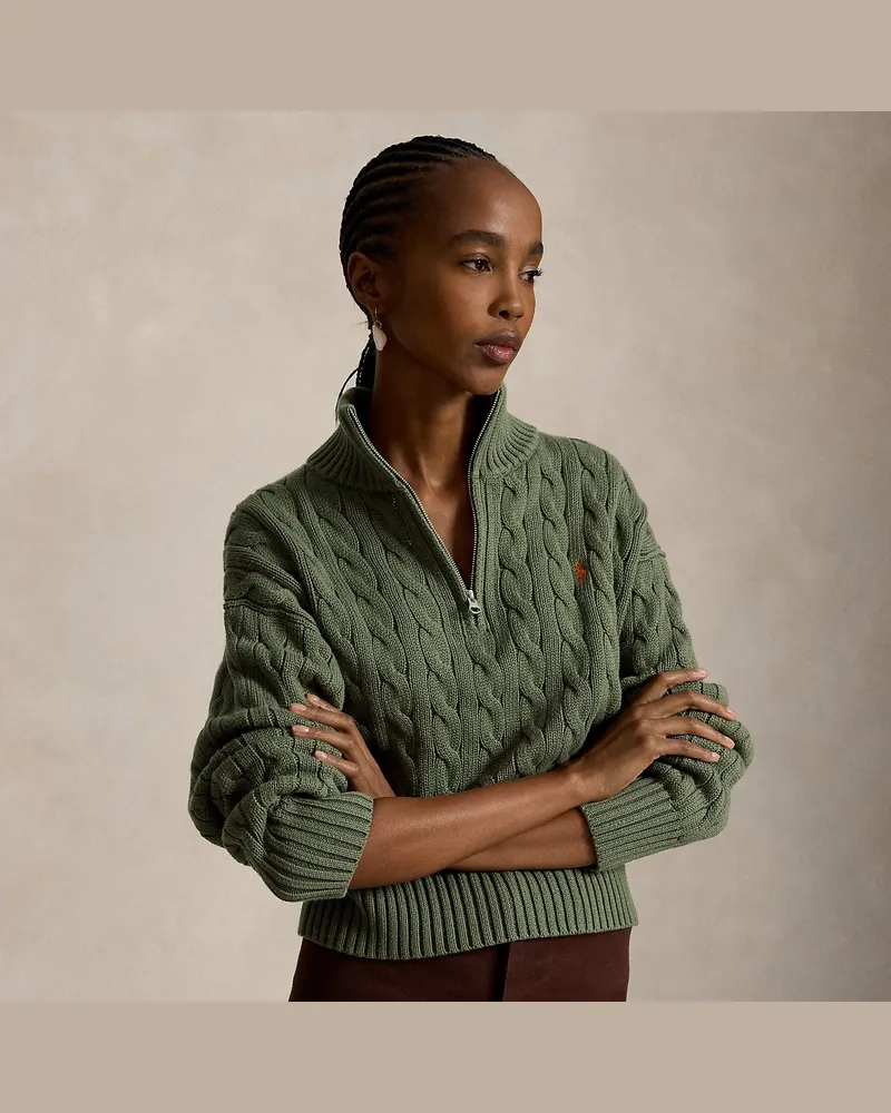 Ralph Lauren Baumwollpullover mit Zopfmuster Green