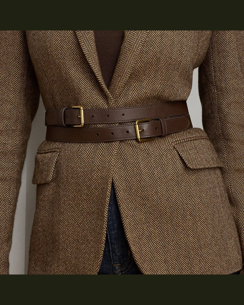 Ralph Lauren Breiter Ledergürtel mit Doppelschnalle Brown
