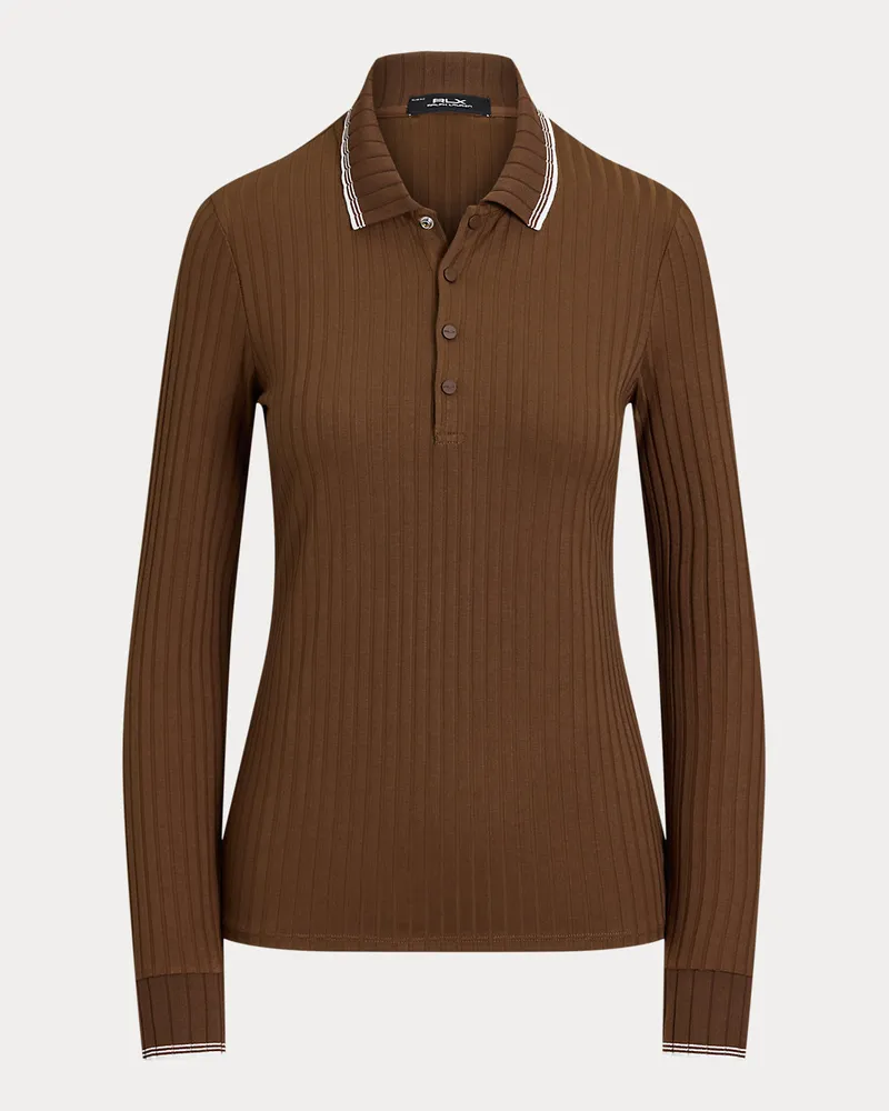 Ralph Lauren Geripptes Slim-Fit Langarm-Poloshirt Brown