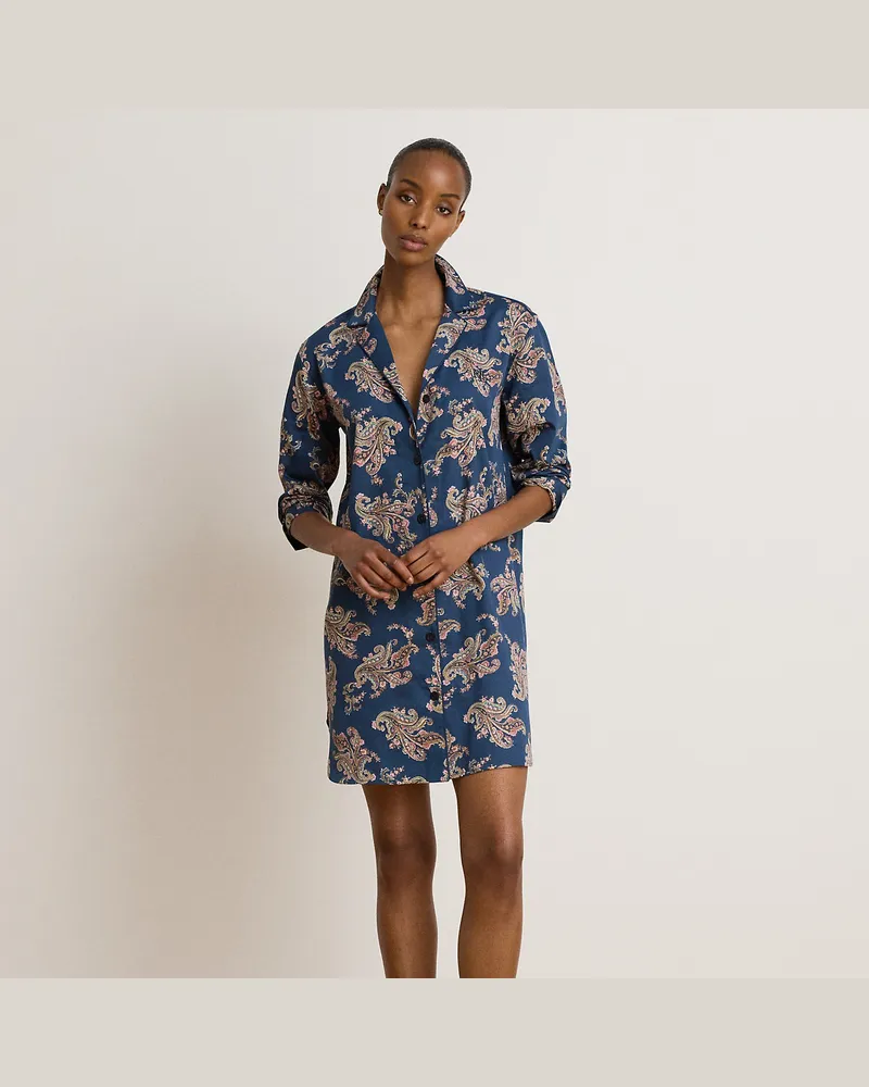 Ralph Lauren Atlas-Nachthemd mit Paisley & Blumen Blue