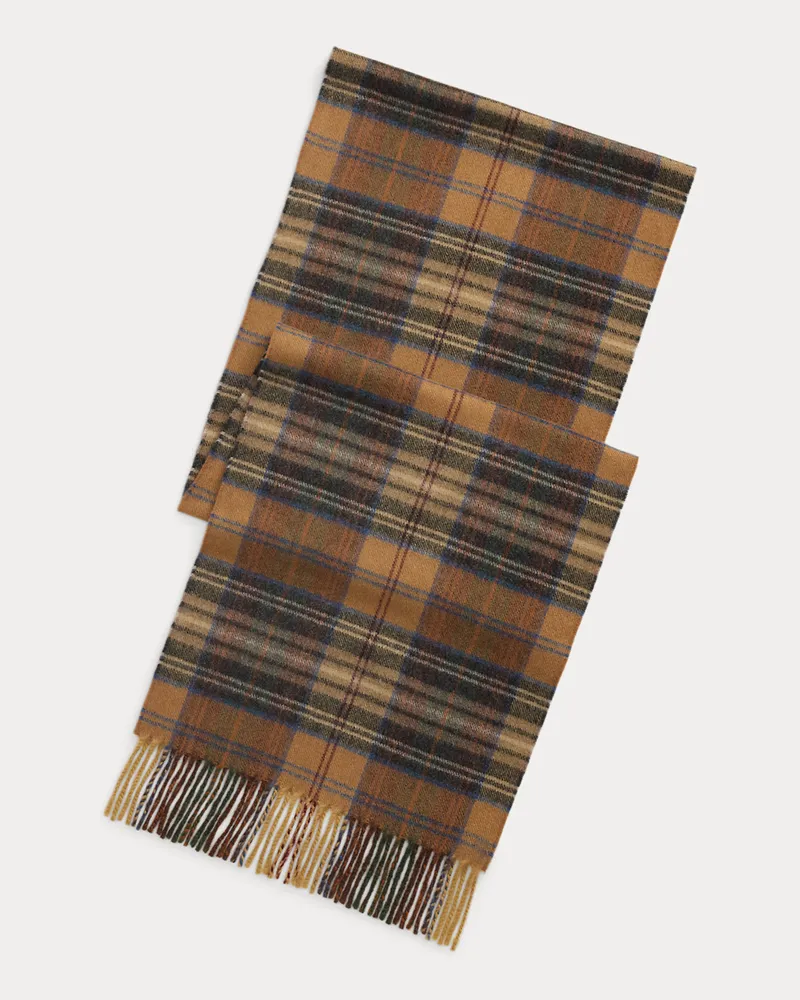 Ralph Lauren Karierter Schal aus Wolle und Kaschmir Brown