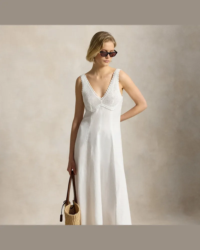 Ralph Lauren Leinenkleid mit gehäkeltem Besatz White