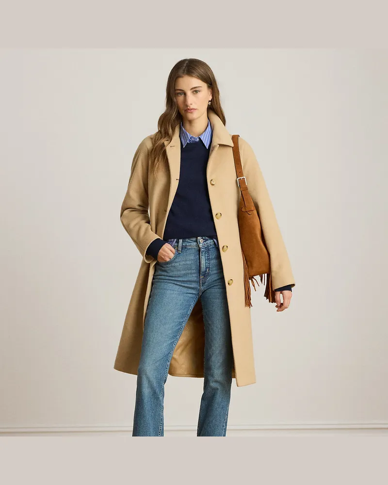 Ralph Lauren Mantel aus Wollmischung mit Gürtel Tan