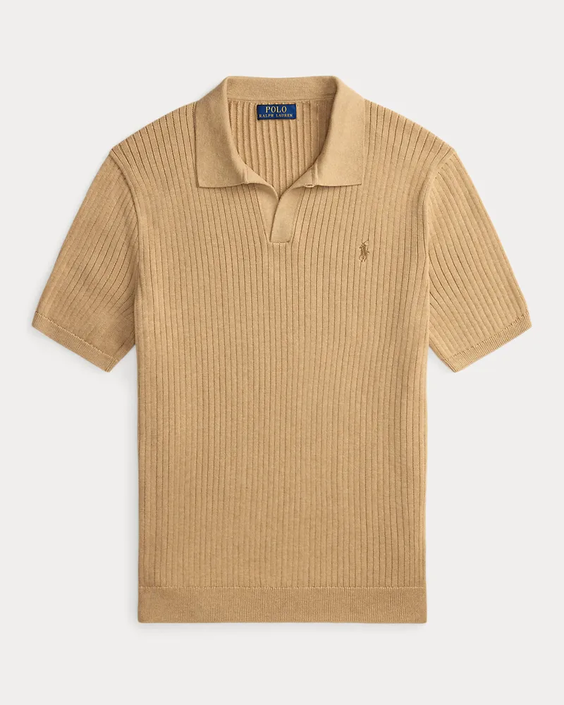 Ralph Lauren Rippenstrickpullover mit Johnny-Kragen Brown