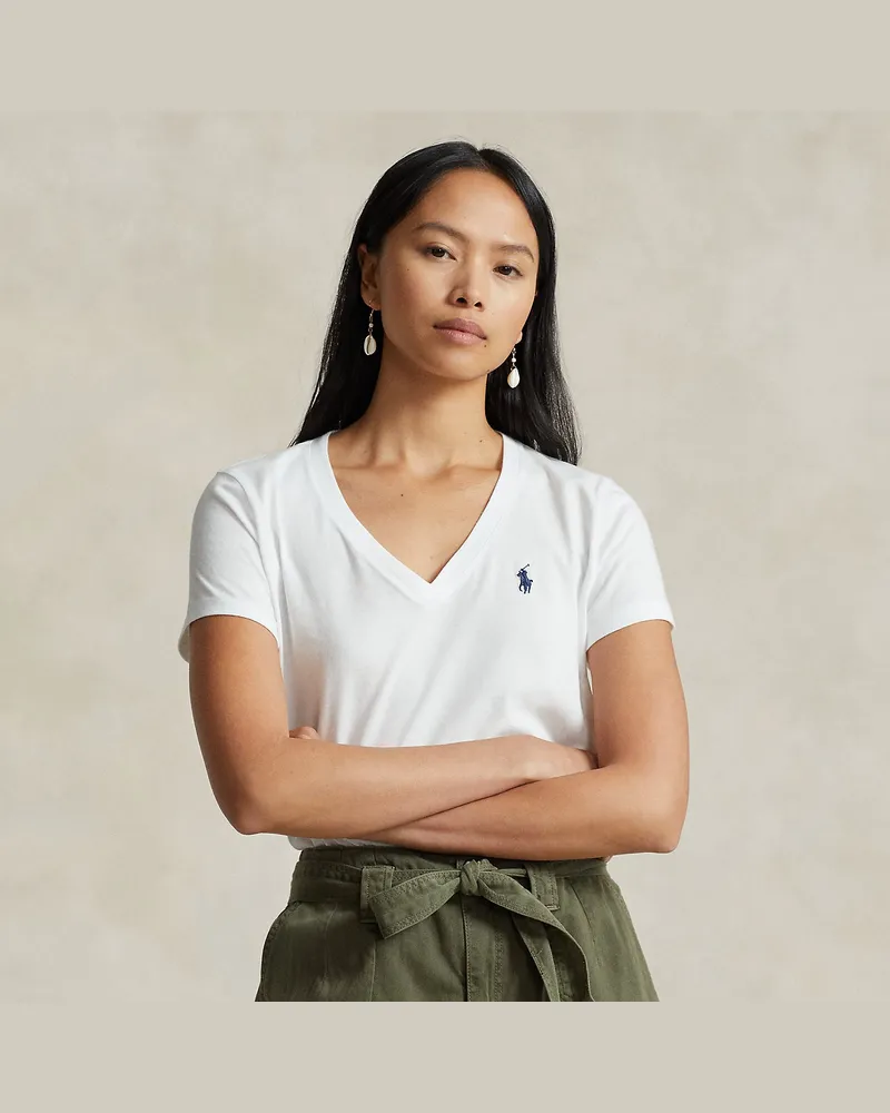 Ralph Lauren Baumwolljersey-T-Shirt mit V-Ausschnitt White