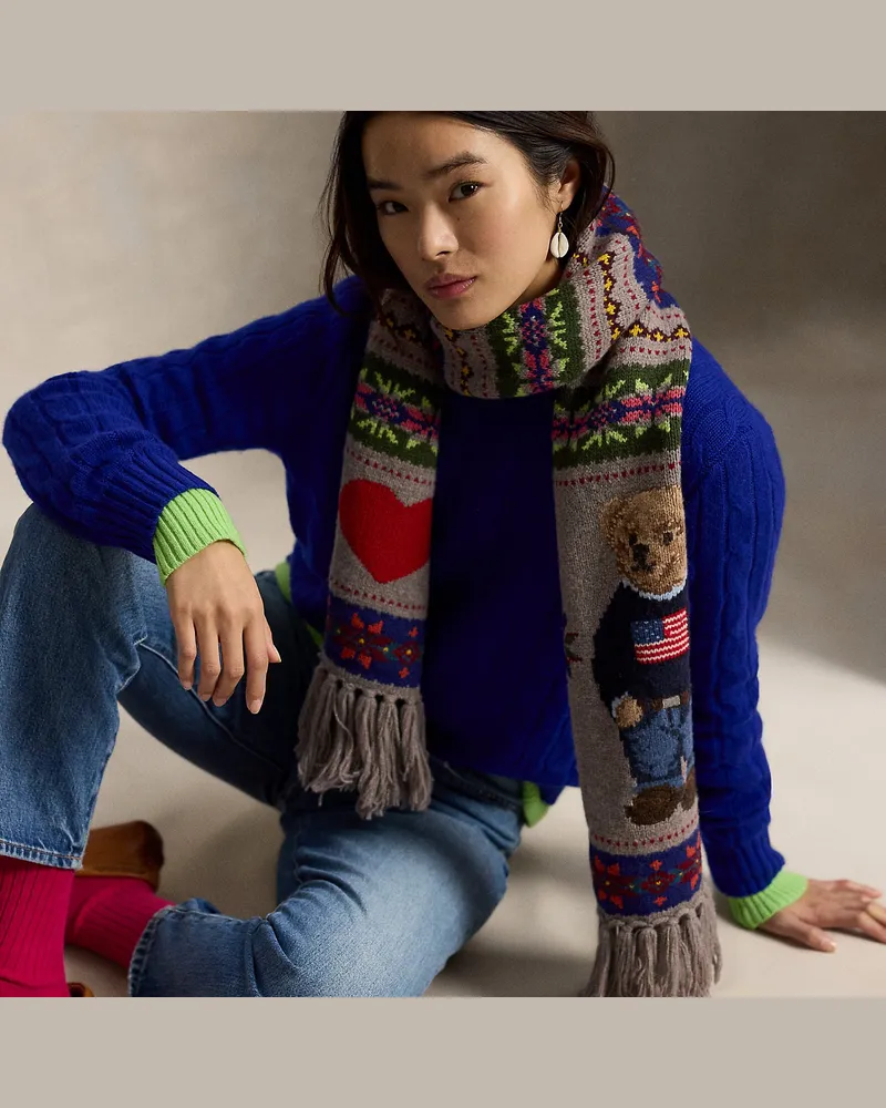 Ralph Lauren Schal aus Wollmischung mit Polo Bear Multi