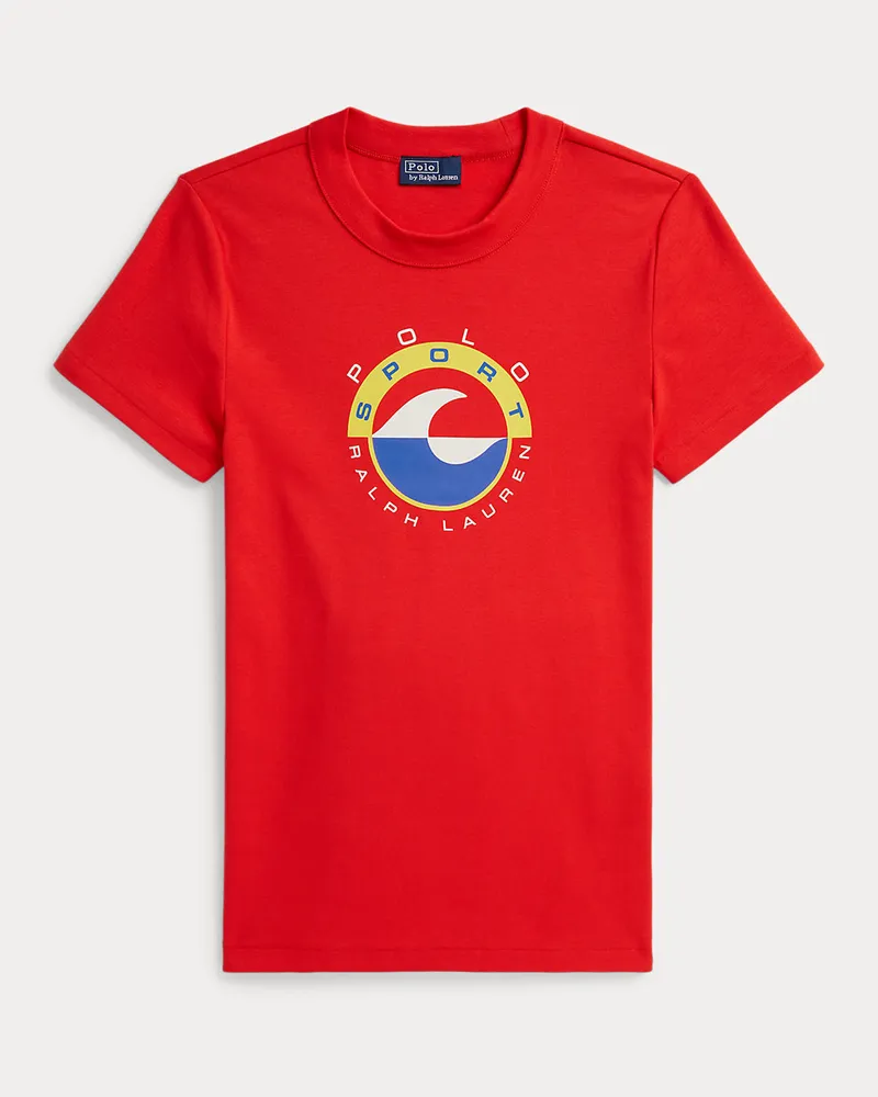 Ralph Lauren Baumwollstretch-T-Shirt mit Wellenlogo Red