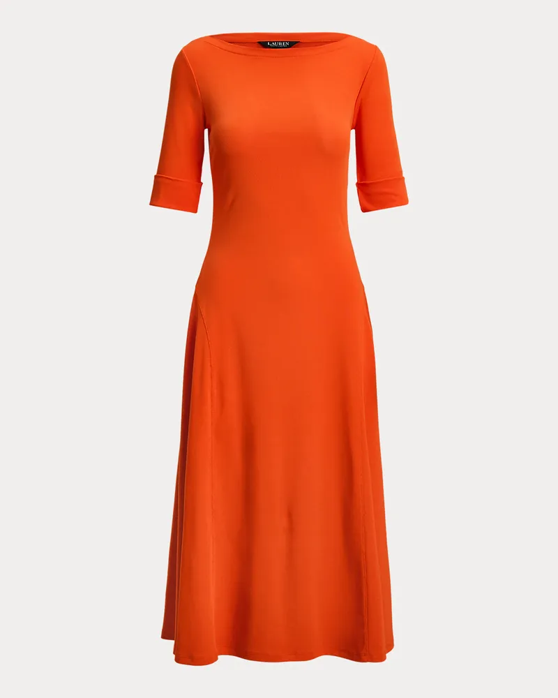 Ralph Lauren Geripptes Midikleid aus Baumwollstretch Orange