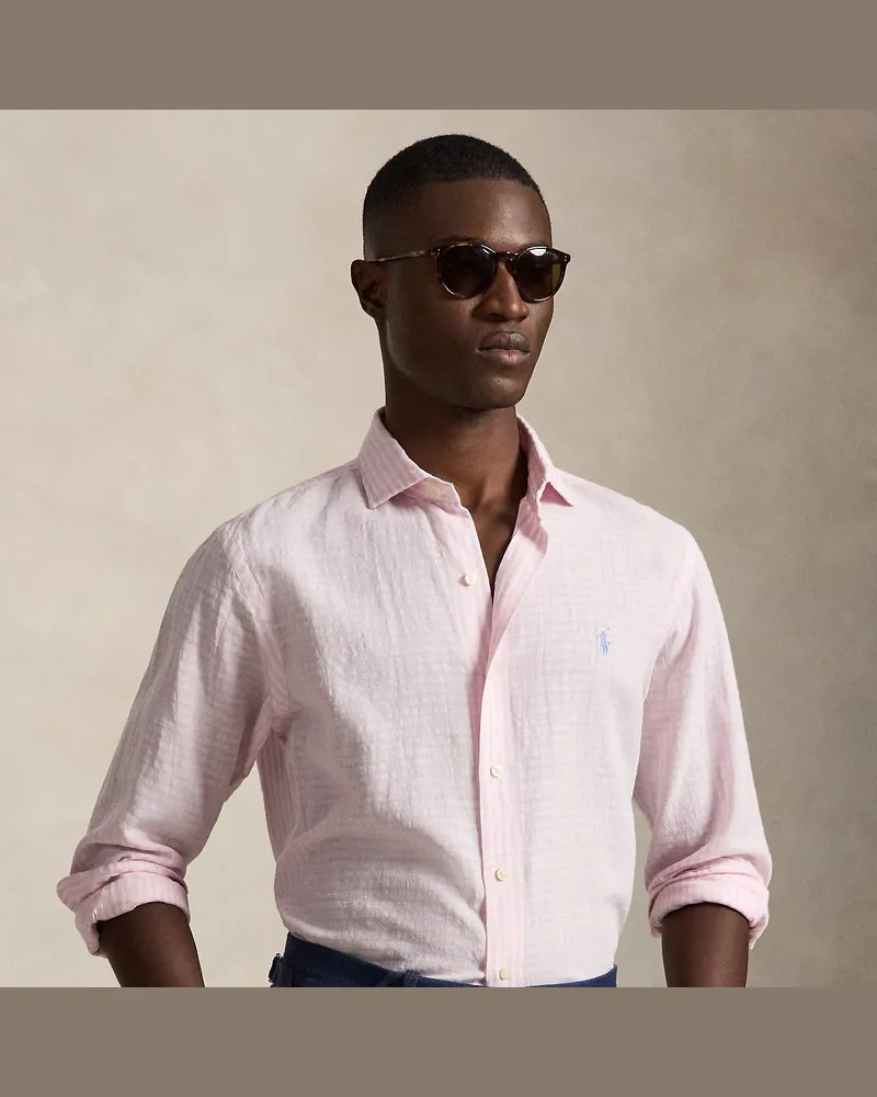 Ralph Lauren Custom-Fit Seersucker-Hemd mit Streifen Pink
