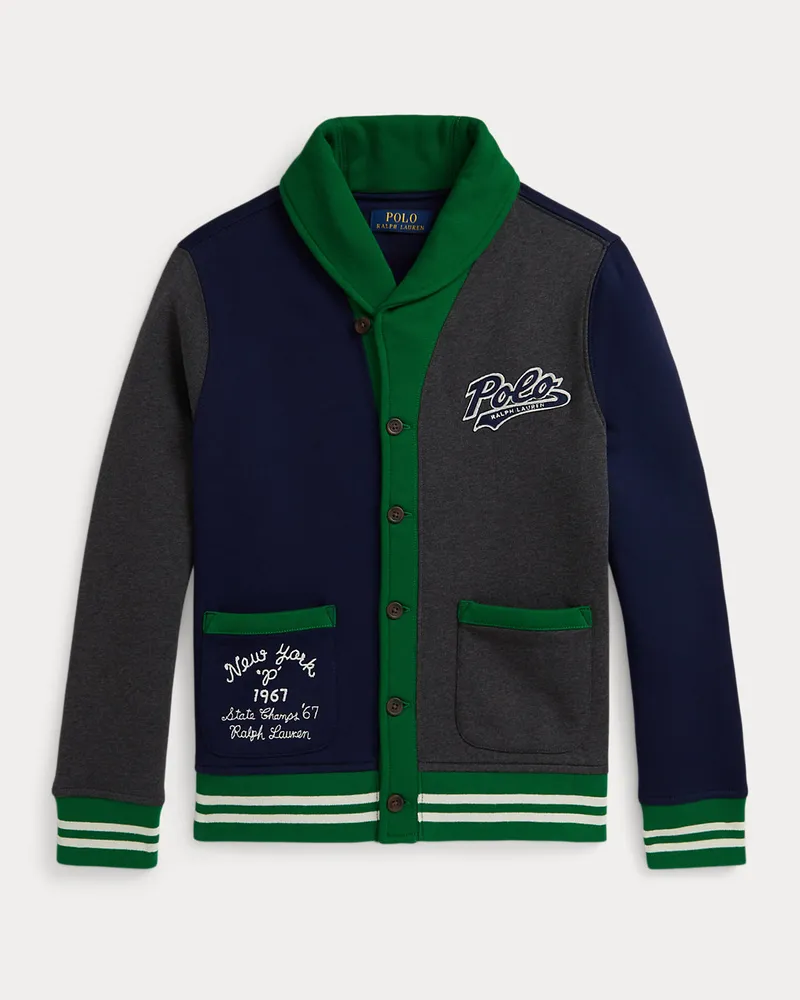 Ralph Lauren Color-Block-Cardigan aus Fleece mit Logo Grey