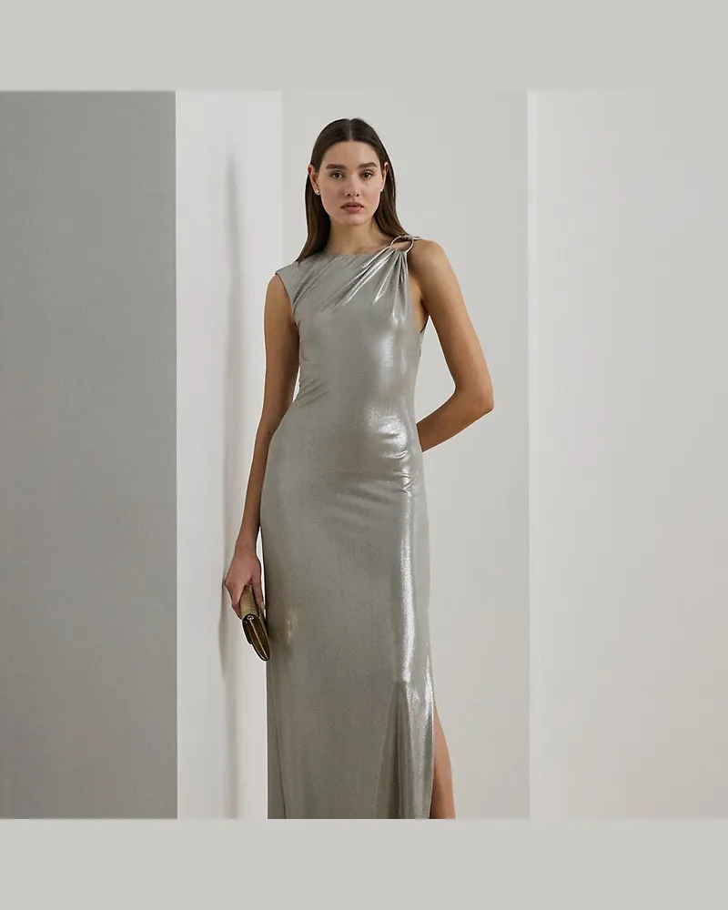 Ralph Lauren Ärmelloses Metallic-Abendkleid Silver