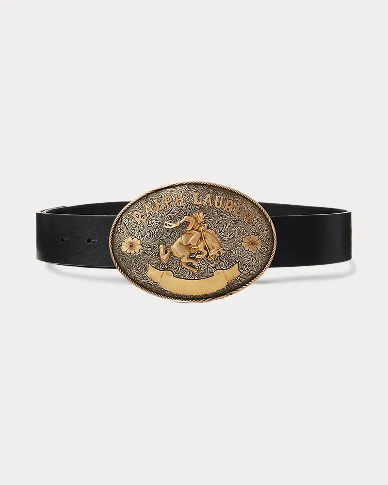Ralph Lauren Vachetteleder-Gürtel mit Rodeo-Schnalle Black