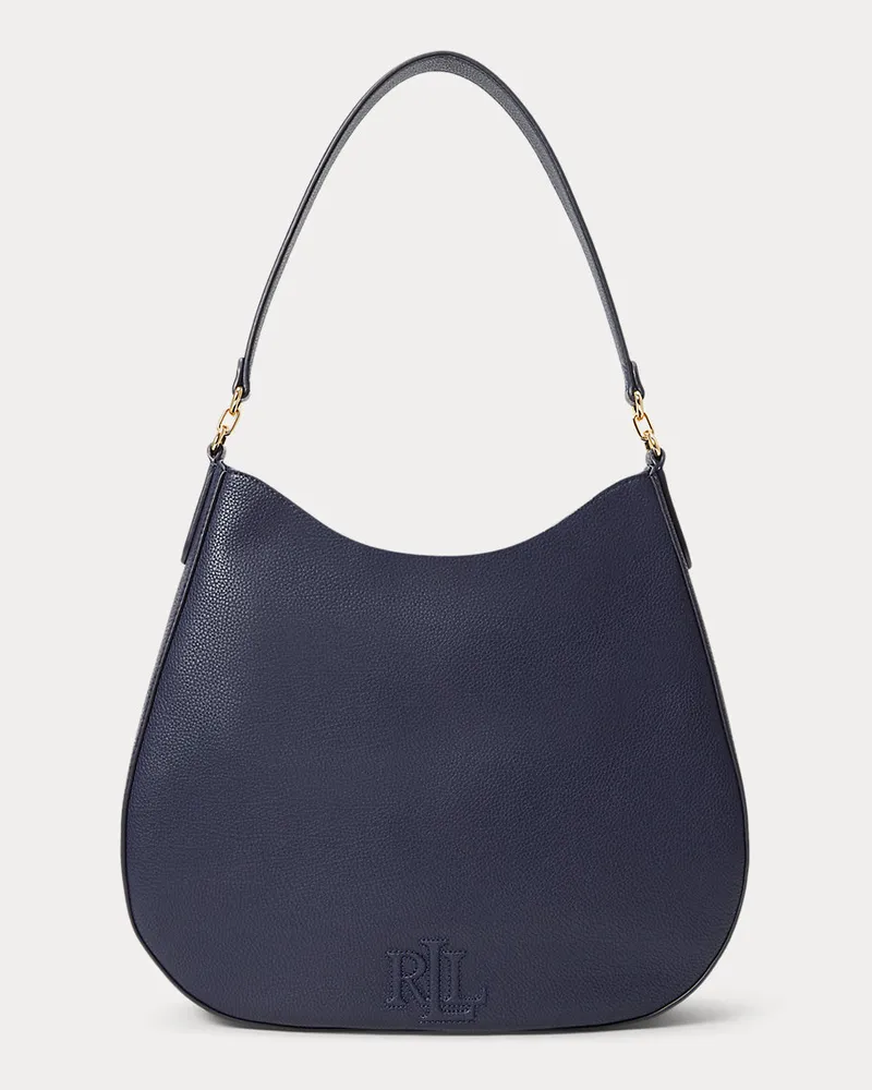 Ralph Lauren Große Narbenleder-Schultertasche Adley Blue