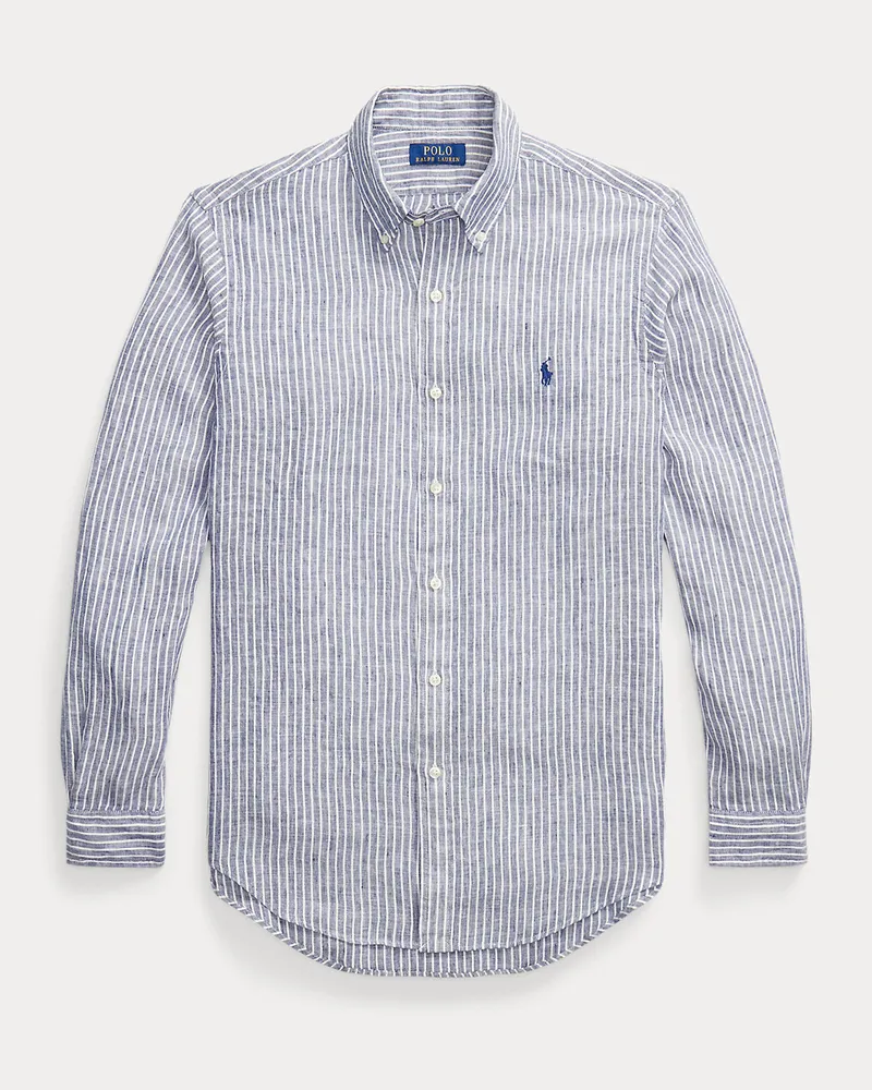 Ralph Lauren Gestreiftes Custom-Fit Leinenhemd Blue
