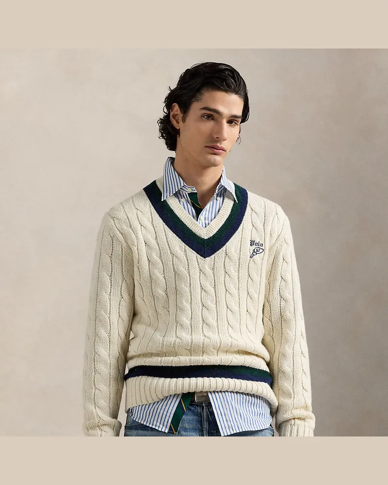 Ralph Lauren Bestickter Cricket-Pullover Cream