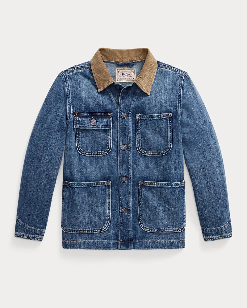 Ralph Lauren Utility-Jacke aus Denim mit Polo Bear Blue