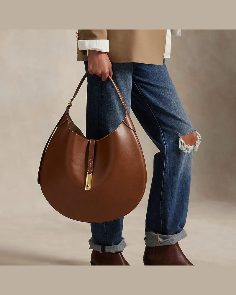 Ralph Lauren Große Schultertasche Polo ID aus Kalbsleder Brown